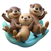 wonderful contemporary A group of playful sea otters holding hands while floating on their backs, surrounded by kelp forests, in a Pixar-like, cartoon style premium png