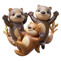 wonderful modern A group of playful sea otters holding hands while floating on their backs, surrounded by kelp forests, in a Pixar-like, cartoon style professional png
