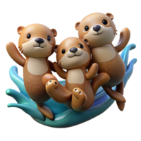 impressive creative A group of playful sea otters holding hands while floating on their backs, surrounded by kelp forests, in a Pixar-like, cartoon style exclusive png