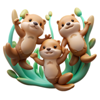 elegant abstract A group of playful sea otters holding hands while floating on their backs, surrounded by kelp forests, in a Pixar-like, cartoon style detailed png