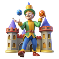 magnificent rustic A medieval jester juggling in a castle courtyard, lit by the bright sunlight. Colorful, whimsical style premium png
