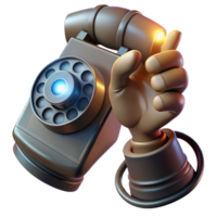 Close-up of a gloved hand holding a vintage rotary phone. Light from a partially drawn blind casts dramatic shadows across the hand and the phone. High contrast, gritty, neo-noir style png