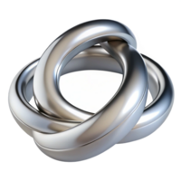 serene abstract Two intertwined silver rings, highly polished, reflecting a single point light source, sharp focus, minimalist composition 4K png