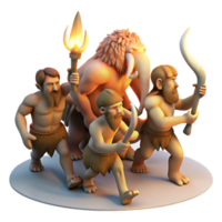 extraordinary rustic A group of cavemen hunting a mammoth, illuminated by flickering torchlight. Prehistoric, realistic style premium png