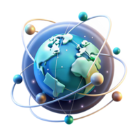 serene contemporary A holographic projection of the Earth rotating in space, surrounded by a network of satellites and data streams. Futuristic style, cool colors, data visualization high quality png