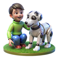 wonderful artistic A futuristic robot dog playing with a child in a park, showcasing the potential of companion robots. Photorealistic style, warm lighting, sense of joy and connection high quality png