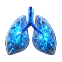 impressive abstract Human lungs interwoven with delicate, glass-like capillaries filled with glowing, fluorescent fluid, illuminated by a soft, diffused light, in a bioluminescent style 4K png