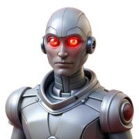 extraordinário abstrato uma estóico cyborg com intrincado mecânico aumentos, uma solteiro vermelho olho brilhando intensamente, dentro severo, iluminado por neon cyberpunk beco iluminação. estilo fantasma dentro a Concha 4k png