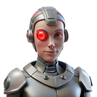 dramático artístico uma estóico cyborg com intrincado mecânico aumentos, uma solteiro vermelho olho brilhando intensamente, dentro severo, iluminado por neon cyberpunk beco iluminação. estilo fantasma dentro a Concha Alto resolução png