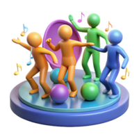 stunning abstract A group of human figures with elongated limbs dancing in a zero-gravity environment filled with floating musical notes, lit by multicolored stage lights, Abstract style detailed png
