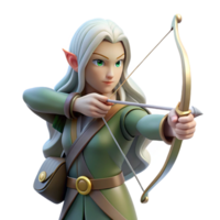 magnificent artistic An elegant elven archer with long, silver hair and pointed ears, aiming a bow and arrow made of pure light, under dappled forest lighting. Style Record of Lodoss War premium png