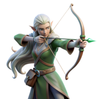 impressive creative An elegant elven archer with long, silver hair and pointed ears, aiming a bow and arrow made of pure light, under dappled forest lighting. Style Record of Lodoss War exclusive png