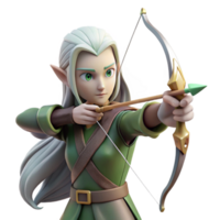 impressive abstract An elegant elven archer with long, silver hair and pointed ears, aiming a bow and arrow made of pure light, under dappled forest lighting. Style Record of Lodoss War exclusive png