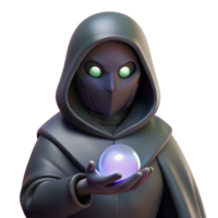 wonderful abstract A mysterious masked figure cloaked in shadows, holding a glowing orb of unknown power, under ominous, low-key lighting. Style Darker than Black professional png