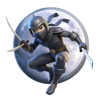 stunning minimalist A dynamic action scene featuring a ninja leaping through the air, wielding twin katanas, under dramatic, moonlight lighting. Style Basilisk genuine png