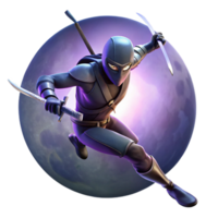 beautiful modern A dynamic action scene featuring a ninja leaping through the air, wielding twin katanas, under dramatic, moonlight lighting. Style Basilisk 4K png