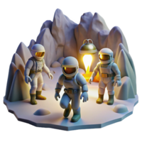 beautiful rustic A group of astronauts exploring a vast, underground cavern on an alien planet, illuminated by their headlamps. Dark, mysterious lighting, photorealistic style genuine png