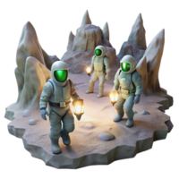 serene minimalist A group of astronauts exploring a vast, underground cavern on an alien planet, illuminated by their headlamps. Dark, mysterious lighting, photorealistic style original png