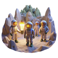 vibrant rustic A group of astronauts exploring a vast, underground cavern on an alien planet, illuminated by their headlamps. Dark, mysterious lighting, photorealistic style high quality png