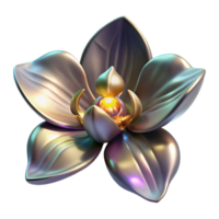 beautiful traditional Biomechanical orchid with metallic petals and glowing pollen, soft, diffused lighting, botanical illustration style detailed png