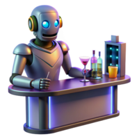 elegant classic A futuristic robot bartender serving drinks to alien patrons in a dimly lit bar. Warm, moody lighting, cyberpunk style 4K png