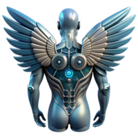 stunning classic Biomechanical wings unfolding from a human back, feathers replaced with metallic plates and glowing circuitry, dramatic backlighting, fantasy style exclusive png