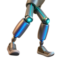 extraordinary creative A human leg with articulated joints made of brushed steel and glowing wires, dynamic lighting, bioluminescent style authentic png