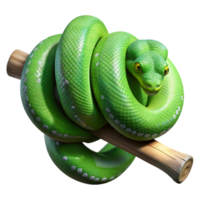 stunning abstract A slithering green tree python coiled around a branch, scales glistening in the dappled jungle light, in a detailed, nature documentary style high quality png