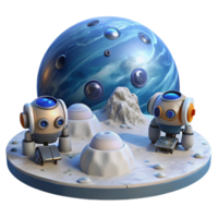 extraordinary classic A group of robotic probes exploring the icy surface of Europa, under the faint, blue light of Jupiter. Photorealistic style, scientific accuracy exclusive png