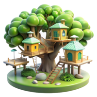 vibrant artistic Treehouse village, interconnected platforms and walkways, dappled sunlight filtering through the leaves, whimsical and playful style professional png