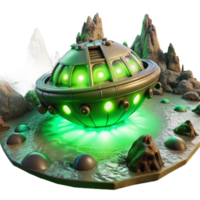 stunning rustic A derelict spaceship, partially submerged in the methane lakes of a distant moon, lit by the eerie green glow of its atmosphere. Surreal style, dark and mysterious professional png