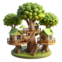 impressive artistic Treehouse village, interconnected platforms and walkways, dappled sunlight filtering through the leaves, whimsical and playful style professional png
