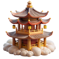 elegant vintage Floating pagoda, ornate wooden structure, surrounded by mist, serene and mystical style high resolution png