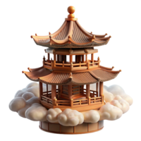 stunning traditional Floating pagoda, ornate wooden structure, surrounded by mist, serene and mystical style professional png