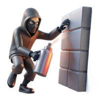 stunning abstract A masked figure spray-painting a symbol of rebellion on a towering wall patrolled by robotic enforcers, lit by harsh spotlights, graphic novel style, professional png