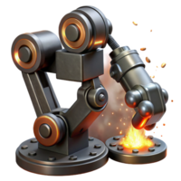 dramatic contemporary A powerful steampunk robot arm crushing a coal, illuminated by sparks and fire, dark and gritty style authentic png