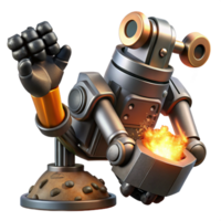 dramatic rustic A powerful steampunk robot arm crushing a coal, illuminated by sparks and fire, dark and gritty style detailed png
