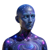 wonderful abstract Portrait of a person composed entirely of swirling galaxies, lit by the internal light of the galaxies, in a cosmic horror style detailed png