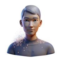 vibrant artistic Portrait of a person dissolving into particles of light, lit by a bright white light, in a minimalist, ethereal style high resolution png