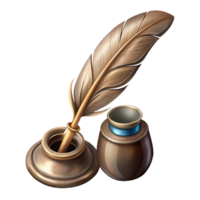 extraordinary modern A pen and ink drawing of a vintage quill and inkwell, intricate details, cross-hatching shading, vintage illustration style high resolution png