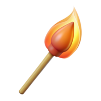 elegant traditional A single, burning matchstick, with the flame casting a warm glow, against a dark, invisible background high quality png