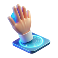 magnificent classic A human hand reaching out to touch a holographic interface, illuminated by a soft, blue light, rendered in a futuristic, interactive style authentic png