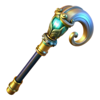 wonderful artistic An elegant steampunk cane with a hidden blade and intricate carvings, illuminated by a soft glow, baroque style detailed png