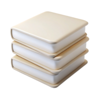 magnificent creative A stack of three plain white books, slightly offset, with a warm, diffused light from behind professional png