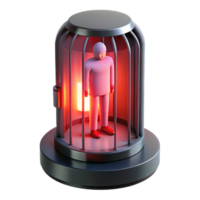 vibrant classic A futuristic prison cell, with a lone figure trapped inside, illuminated by a flickering red light. Dark, oppressive, and realistic style exclusive png