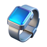 wonderful classic A single, sleek, silver smartwatch displaying a complex holographic interface, illuminated by a crisp, cool blue light, rendered in a minimalist, product design style original png