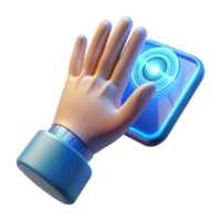 magnificent abstract A human hand reaching out to touch a holographic interface, illuminated by a soft, blue light, rendered in a futuristic, interactive style 4K png