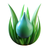 serene creative A single dewdrop on a vibrant green blade of grass, reflecting the surrounding forest, lit by soft, diffused light. Macro photography style authentic png