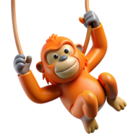 dramatic modern A playful orangutan swinging through the trees, its orange fur illuminated by dappled sunlight, in a dynamic, cartoonish style original png