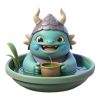 impressive abstract A mischievous Japanese Kappa, water demon, with a bowl of water on its head, lurking in a pond. Anime style authentic png